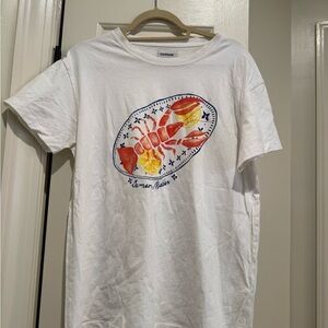 White T-Shirt with Red & Yellow Lobster Graphic